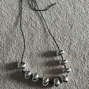 Large Silver Bead Necklace Tie Closure Bold Chunky
